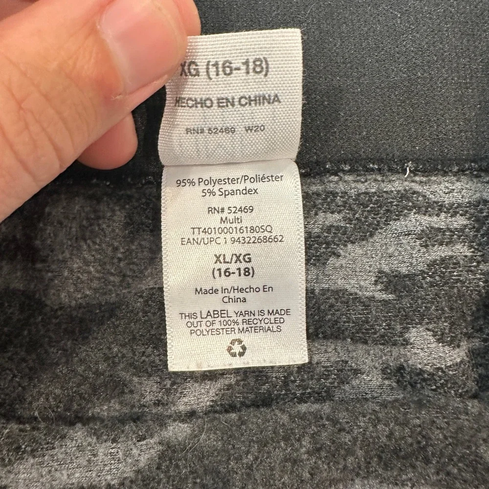 Time and Tru Womens Camo Leggings Gray Black Camouflage XL 16-18 TT40100016180SQ